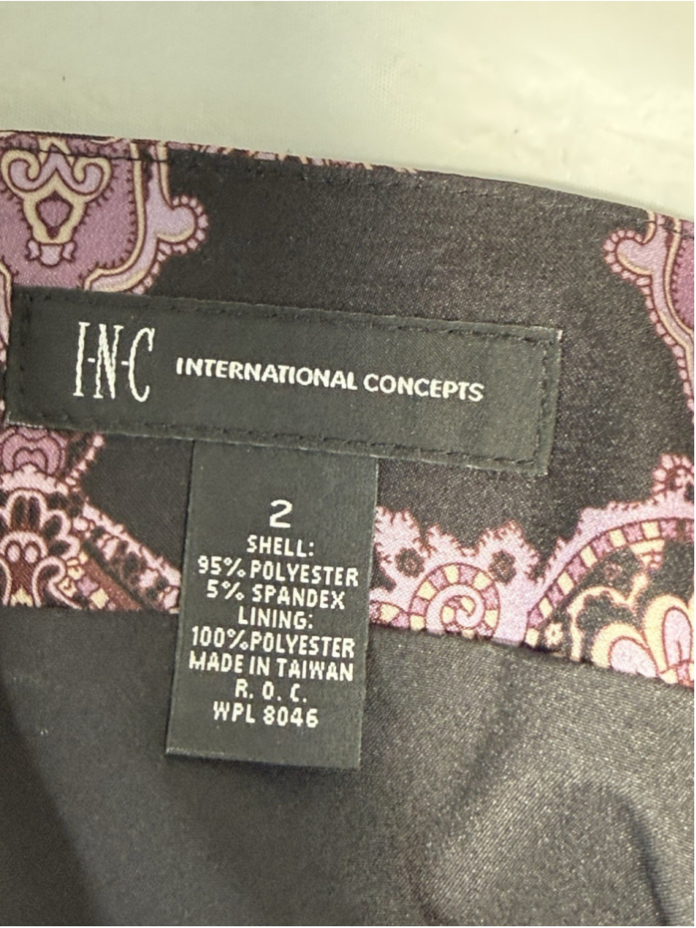INC Paisley Straight Pencil Skirt Black Purple Silky Side Zipper Size 2 New - Picture 10 of 15